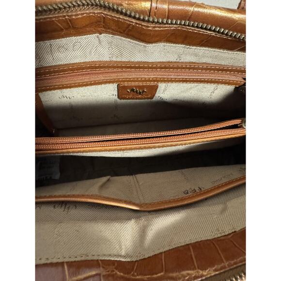 Monsac Satchel Bag Womens Brown Croc Embossed Leather Top Handle Purse Tote Zip - Picture 10 of 12